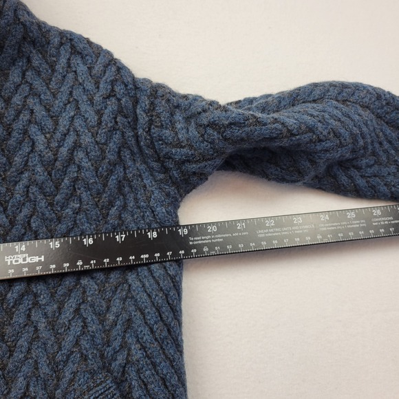 Aran Crafts Womens Blue Cable Knit Merino Wool Cardigan Sweater Size S SHRUNK - Picture 2 of 13